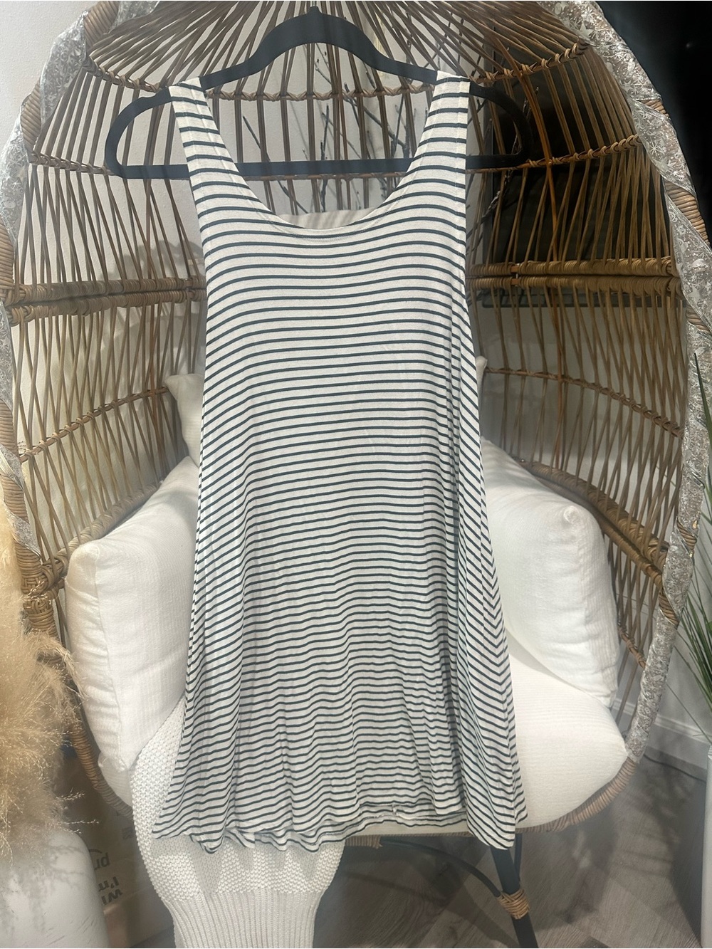 Striped Scoop Neck Tank Dress with V-Back